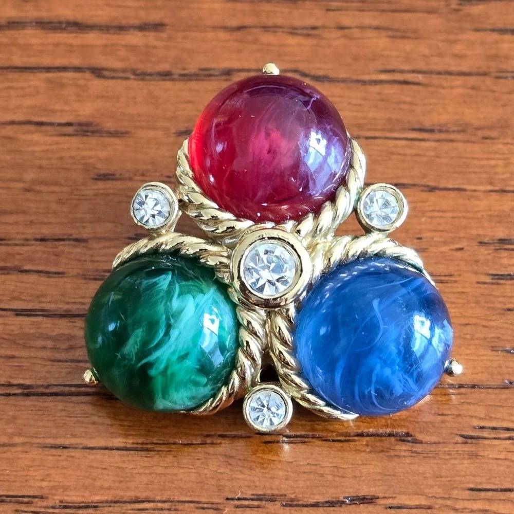Trifari Jewels of India Single Clip On Earring Gold Tone Red Green Blue Cabochon